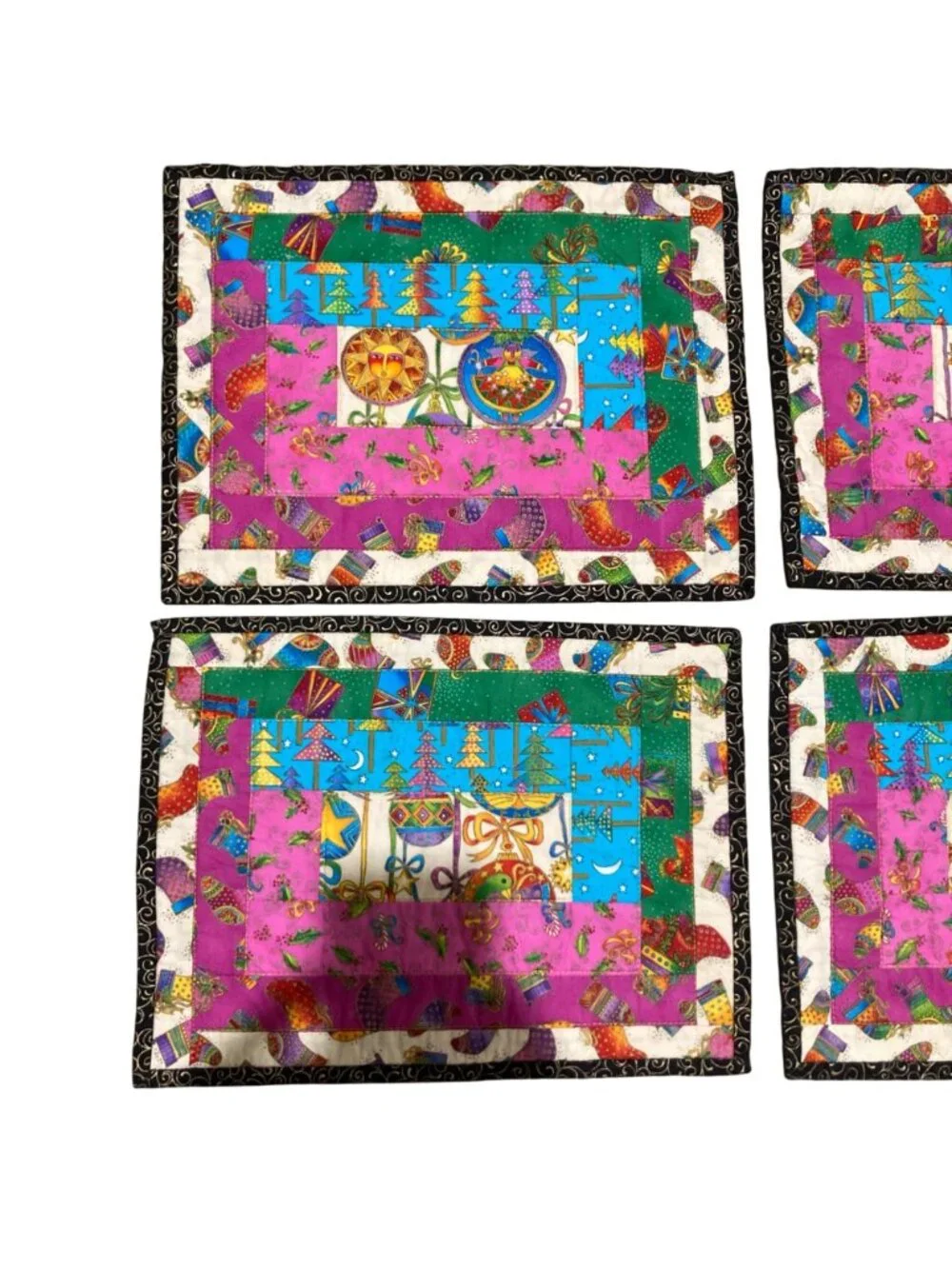 Vintage Christmas Laurel Burch Christmas Cats And Birds Quilted Placemats -7